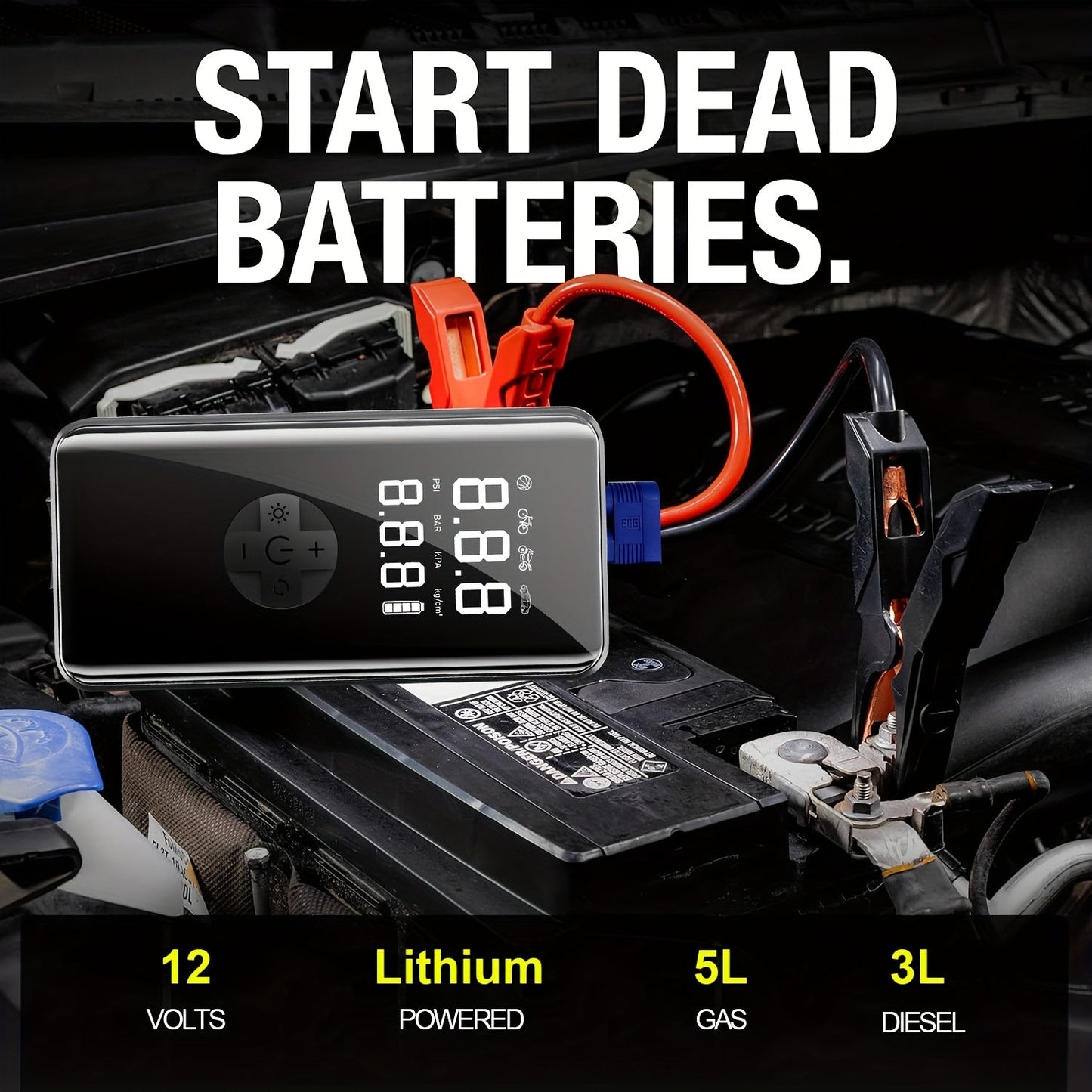 Car Battery Starter Kit with Air Compressor (7-in-1)
